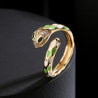 Fashion New Copper Plated 18k Gold Color Drip Oil Retro Snake Open Ring main image 3