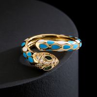 Fashion New Copper Plated 18k Gold Color Drip Oil Retro Snake Open Ring main image 4