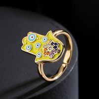 Mode Neue Kupfer Zirkon Farbe Tropfendes Öl Teufel Auge Fatimas Hand Offener Ring main image 1