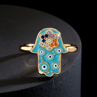 Mode Neue Kupfer Zirkon Farbe Tropfendes Öl Teufel Auge Fatimas Hand Offener Ring main image 3