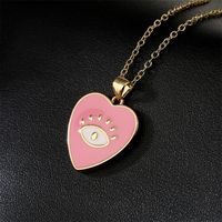 Fashion Cute Copper Plated 18k Gold Color Dripping Oil Eyes Heart-shaped Pendant Necklace main image 3