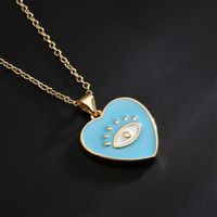 Fashion Cute Copper Plated 18k Gold Color Dripping Oil Eyes Heart-shaped Pendant Necklace main image 4