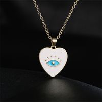 Fashion Cute Copper Plated 18k Gold Color Dripping Oil Eyes Heart-shaped Pendant Necklace main image 5