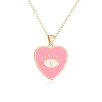 Fashion Cute Copper Plated 18k Gold Color Dripping Oil Eyes Heart-shaped Pendant Necklace main image 6