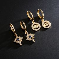 Fashion Copper Plated 18k Gold Drop Oil Zircon Eyes Star Earrings Female main image 1