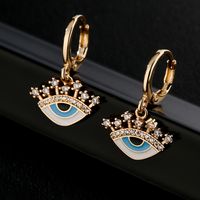 Fashion Copper 18k Gold Drop Oil Zircon Eye Shape Earrings main image 4