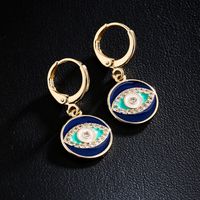Fashion Copper 18k Gold Color Drop Oil Zircon Eye Geometric Earrings main image 3