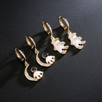Fashion Copper-plated 18k Gold Drop Oil Zircon Moon Astronaut Earrings Female main image 2