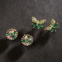 New Copper 18k Gold-plated Zircon Butterfly Flower Earrings main image 3