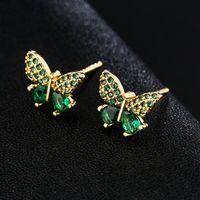 New Copper 18k Gold-plated Zircon Butterfly Flower Earrings main image 1