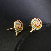 Cute Copper 18k Gold-plated Drip Oil Zircon Star Moon Lollipop Earrings main image 4