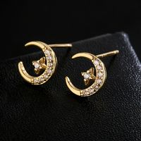 Cute Copper 18k Gold-plated Drip Oil Zircon Star Moon Lollipop Earrings main image 1
