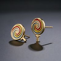 Cute Copper 18k Gold-plated Drip Oil Zircon Star Moon Lollipop Earrings main image 5
