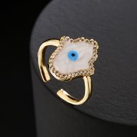Fashion 18k Gold Drip Oil Zircon Devil's Eye Geometric Copper Open Ring Female main image 3
