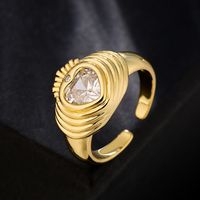 Retro Copper 18k Gold Zircon Heart Geometric Open Ring Female main image 1