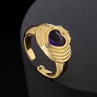 Retro Cobre 18k Oro Zircon Corazón Geométrico Abierto Anillo Hembra main image 3