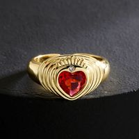 Retro Copper 18k Gold Zircon Heart Geometric Open Ring Female main image 4