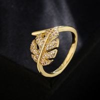 Fashion Copper 18k Gold Zircon Leaf Geometric Shape Open Ring Female main image 3