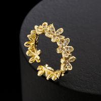 Fashion Copper 18k Gold Zircon Leaf Geometric Shape Open Ring Female main image 4
