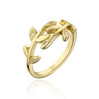 Fashion Copper 18k Gold Zircon Leaf Geometric Shape Open Ring Female main image 6