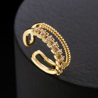 Fashion Copper 18k Gold Zircon Geometric Cross Hollow Open Ring main image 4