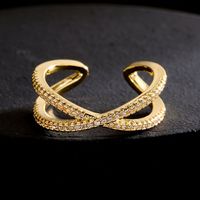 Fashion Copper 18k Gold Zircon Geometric Cross Hollow Open Ring main image 5
