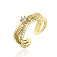 Fashion Copper 18k Gold Zircon Geometric Cross Hollow Open Ring main image 6