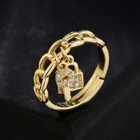 Mode Geometrische Kupfer 18 Karat Gold Zirkon Schlüsselschloss Offener Ring Großhandel main image 1