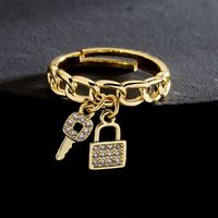 Fashion Geometric Copper 18k Gold Zircon Key Lock Open Ring Wholesale main image 4