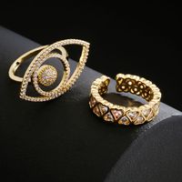 Fashion Copper 18k Gold Zircon Hollow Eye Geometric Shape Open Ring main image 1