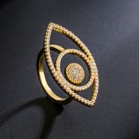 Fashion Copper 18k Gold Zircon Hollow Eye Geometric Shape Open Ring main image 4