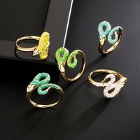 Fashion Copper 18k Gold Oil Drop Zircon Snake Shape Open Ring Female main image 1