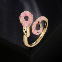 Fashion Copper 18k Gold Oil Drop Zircon Snake Shape Open Ring Female main image 3