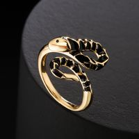 Fashion Copper 18k Gold Oil Drop Zircon Snake Shape Open Ring Female main image 4