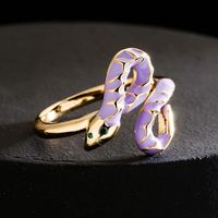 Fashion Copper 18k Gold Oil Drop Zircon Snake Shape Open Ring Female main image 5