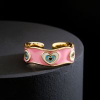 Fashion Copper Plated 18k Gold Color Dripping Oil Heart Eye Pattern Open Ring main image 3