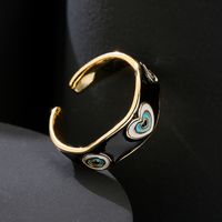Fashion Copper Plated 18k Gold Color Dripping Oil Heart Eye Pattern Open Ring main image 4
