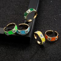 Fashion Copper Plated 18k Gold Color Dripping Oil Heart Eye Pattern Open Ring main image 5