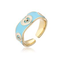 Fashion Copper Plated 18k Gold Color Dripping Oil Heart Eye Pattern Open Ring main image 6