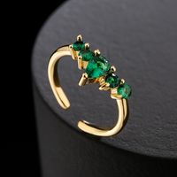 Fashion Copper 18k Gold Micro-set Zircon Crown Heart Emerald Geometric Open Ring main image 3