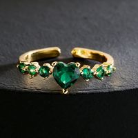 Fashion Copper 18k Gold Micro-set Zircon Crown Heart Emerald Geometric Open Ring main image 4