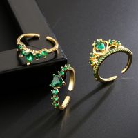 Fashion Copper 18k Gold Micro-set Zircon Crown Heart Emerald Geometric Open Ring main image 5