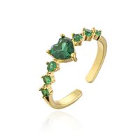 Fashion Copper 18k Gold Micro-set Zircon Crown Heart Emerald Geometric Open Ring main image 6