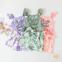 Chaleco De Tirantes Con Estampado De Letras Pantalones Cortos Florales Ropa Para Niños Traje De Dos Piezas main image 1