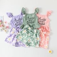 Lettre Imprimé Jarretelle Gilet Floral Shorts Vêtements Pour Enfants Costume Deux Pièces main image 1