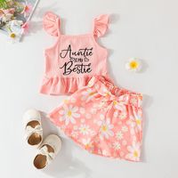 Letter Print Suspender Vest + Floral Shorts Children's Clothing Two-piece Suit main image 3