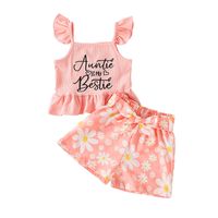 Lettre Imprimé Jarretelle Gilet Floral Shorts Vêtements Pour Enfants Costume Deux Pièces main image 6