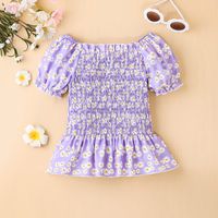 2022 Summer Floral Pleated Puff Sleeve Children Top main image 1