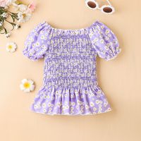 2022 Summer Floral Pleated Puff Sleeve Children Top main image 5