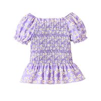 2022 Summer Floral Pleated Puff Sleeve Children Top main image 6